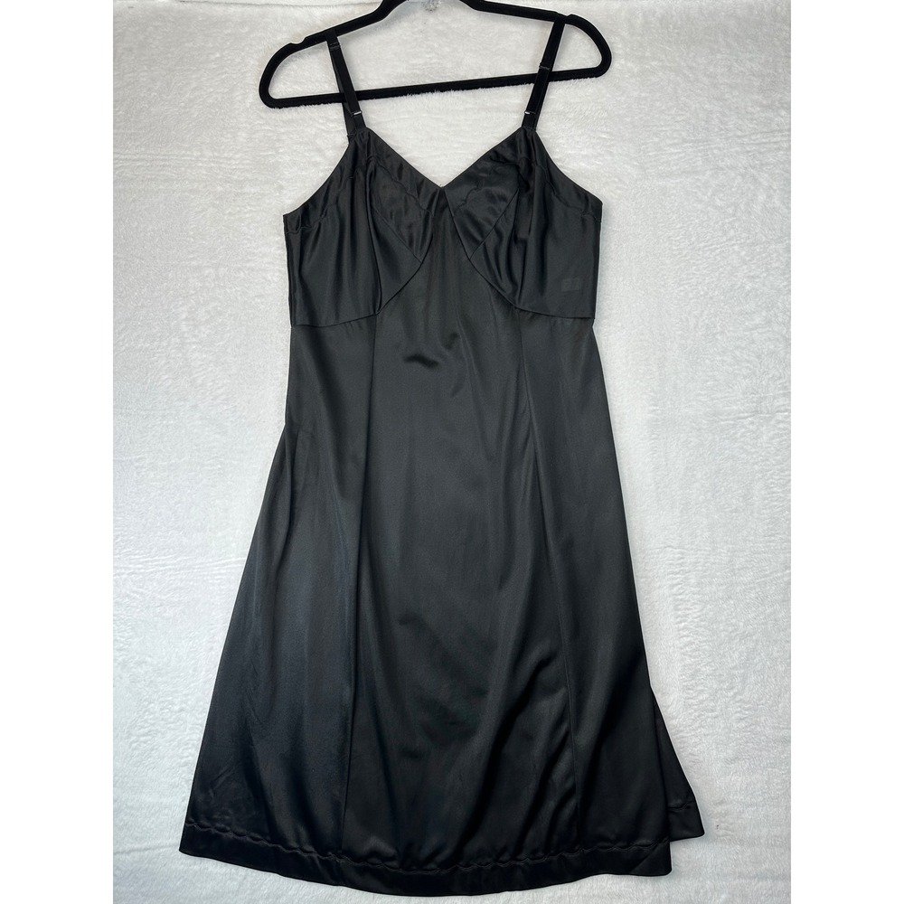 Charmode Sears 1950s Vintage Full Slip Womens Black Scalloped Adjustable Straps